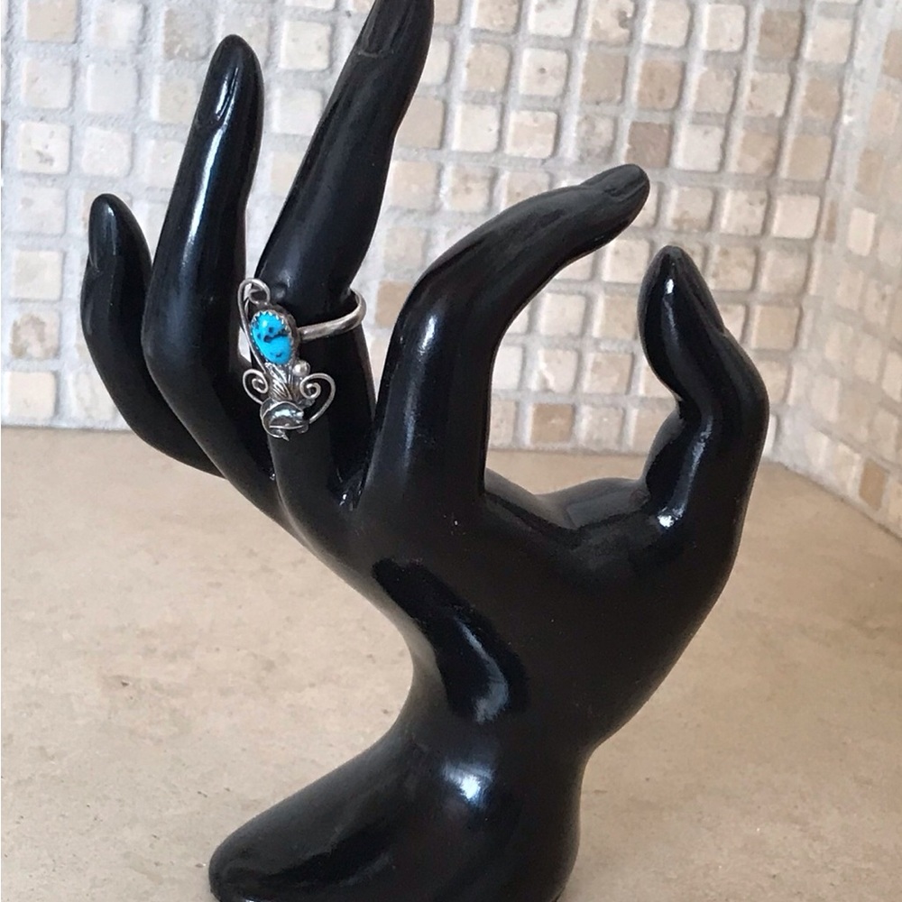 VINTAGE AUTHENTIC NAVAJO TURQUOISE & STERLING SILVER LADIES RING SIZE 7 …